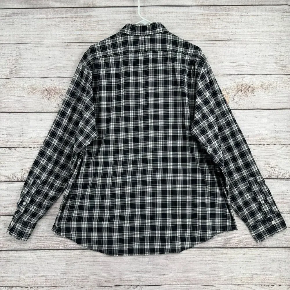 Polo Ralph Lauren Plaid Long Sleeve Button Down Shirt Mens XXL‎ Black Gray White